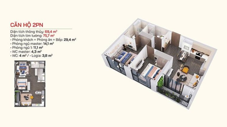 Layout bóc mái căn hộ 2pn tại The Bayfront