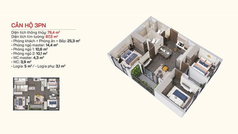 Layout bóc mái căn hộ 3pn tại The Bayfront